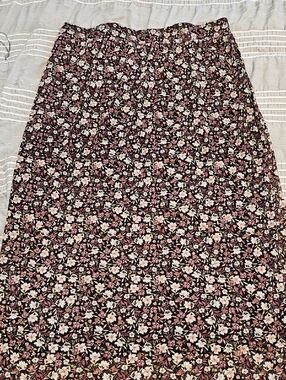 torrid Black Floral Midi Skirt with Pink and Cream Flowers